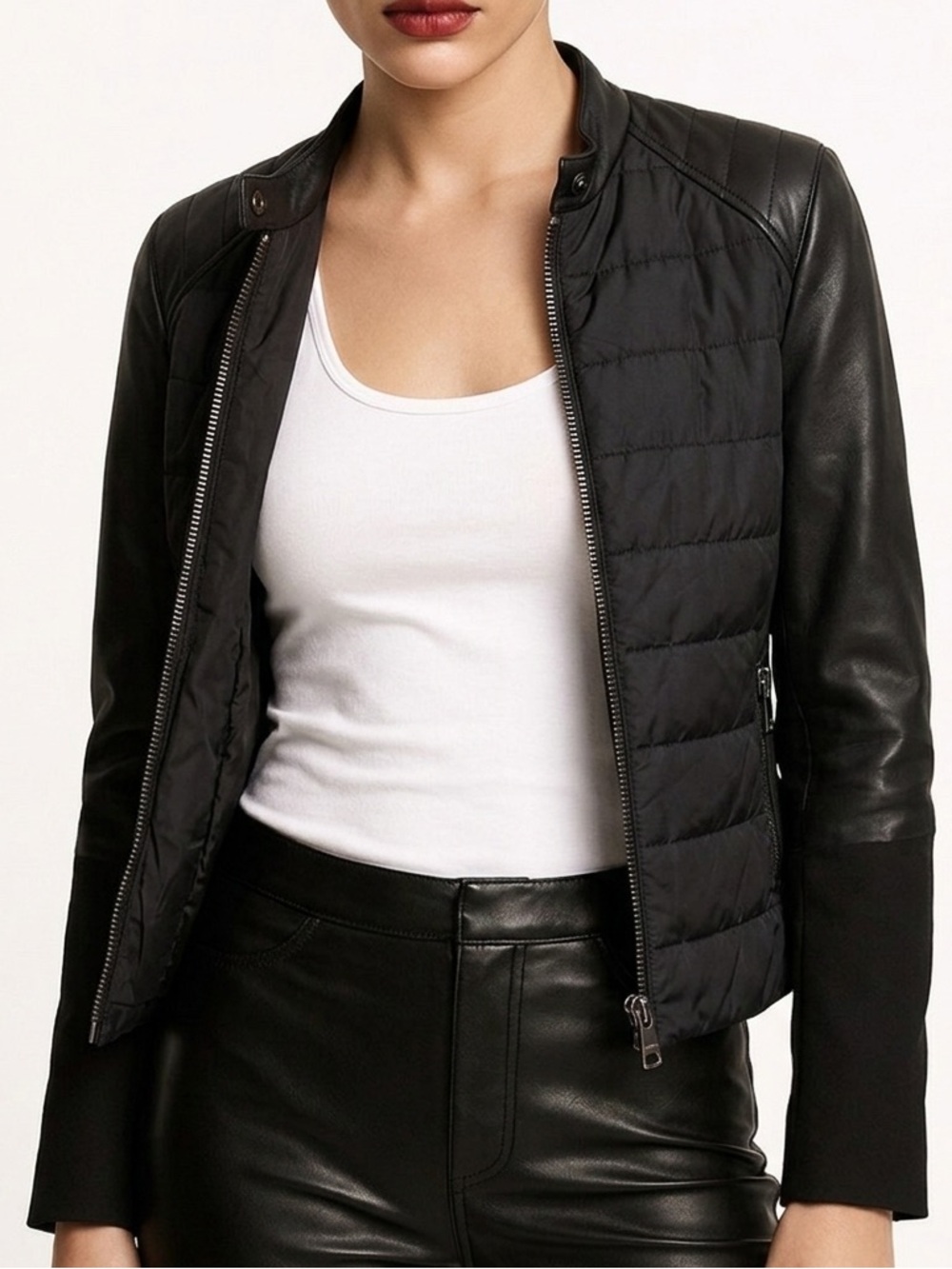 ❤️ Emporio Armani Women’s Black Leather Quilted Moto Jacket Small